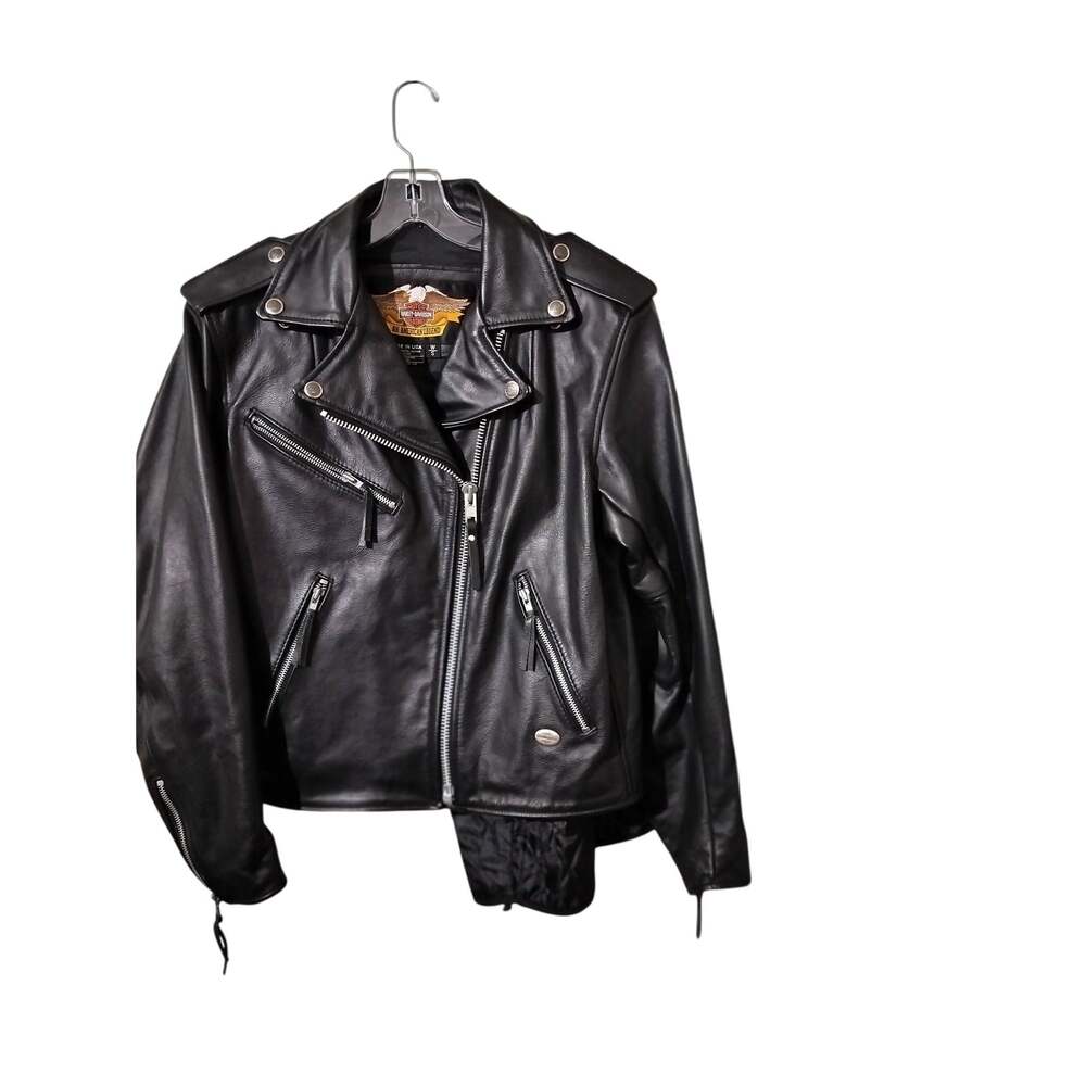 6226)Harley Davidson Women S Black Leather An American Legend Moto Jacket +Liner